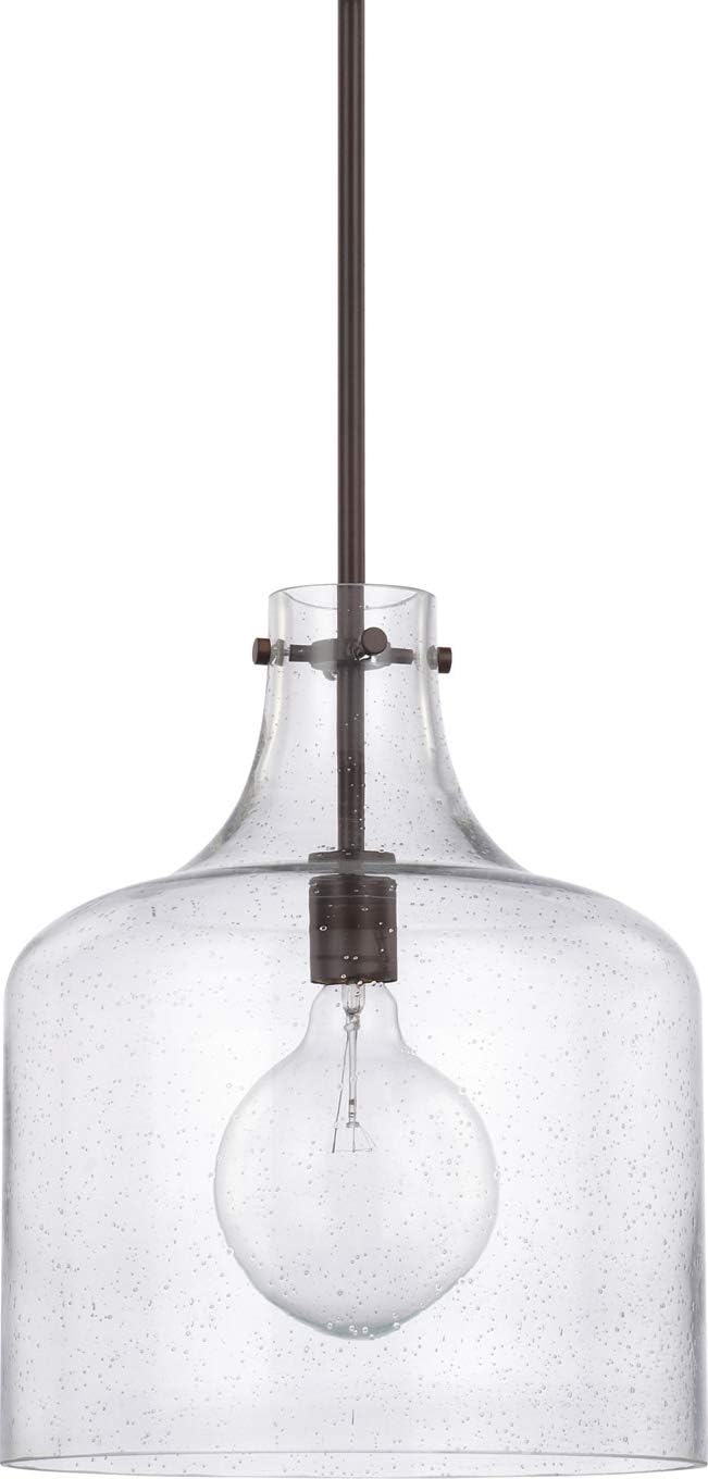 HomePlace Lighting 325717MB Crawford Urban/Industrial Clear Water Glass Jar Pendant Light, 1-Light 100 Watt, 15" H x 12" W, Matte Black