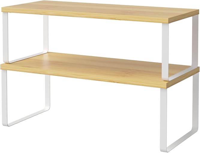 NEX Bamboo Cabinet Organizer Shelf, Kitchen Counter Shelves Set of 2 | Stackable Expandable Spice Rack, Kitchen Storage, Cupboard Pantry Organizers and Storage, White and Natural Beige (ASIN B0D2HJY4GB), rank #9 by monthly sales volume for 'Nex' on Amazon