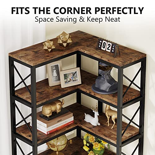 Tribesigns 7-Shelf Corner Bookshelf,Large Modern Corner Bookcase, 7-Tier Tall Corner Shelf Storage Display Rack with Metal Frame for Living Room Home Office (Rustic Brown)