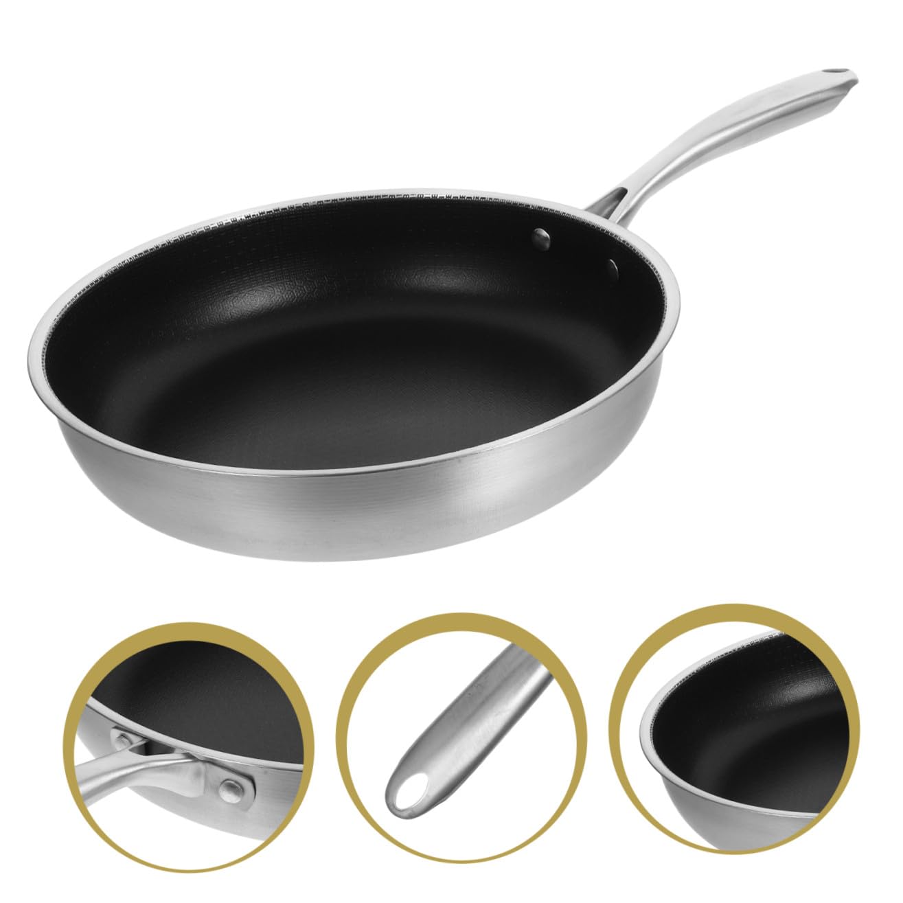 CANIGHT Padella in Acciaio Inossidabile Antiaderente Manico Ergonomico, Adatta per Cucine a Gas, Elettriche a Induzione, per Friggere Uova e Bistecche