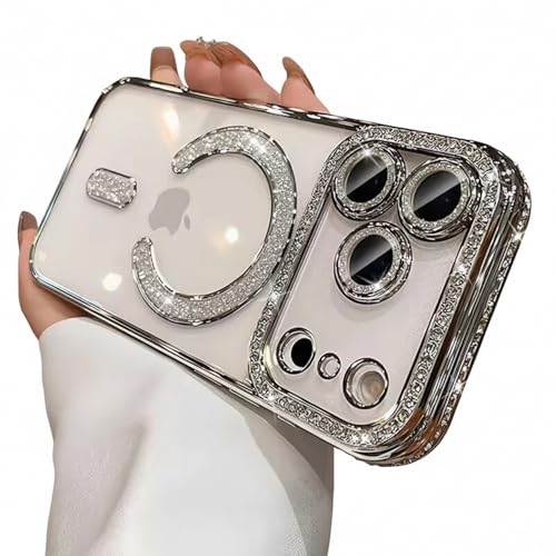 Image of DIZORO Compatible with (iPhone 17 Pro Max Case) Clear Luxury Diamond Glitter Case |Camera Lens Protector with Glitter Ring | Premium Shockproof Glossy Shiny Back Cover Case for Girls Women -Silver