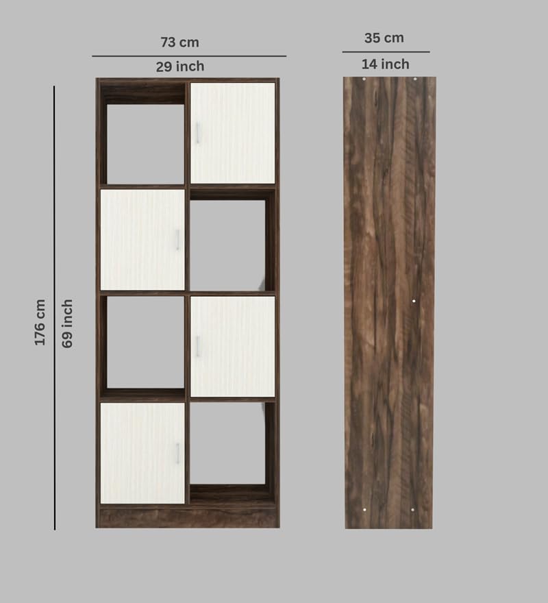 Image of SPECIALITY PANELS 8 Shelf Bookcase with Doors, Brown and Beige, 73x35x176 cm, Carpenter Assembly Provided