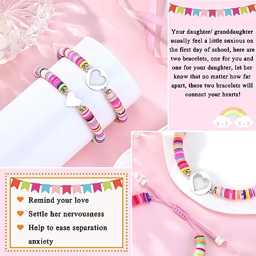 Image of First Day of Kindergarten /Pre K /School Mother Daughter Bracelets Matching Heart Wish Bracelet Set for 2 Gifts