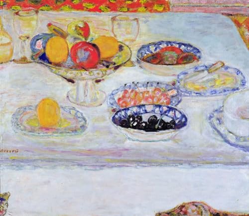 Tableau Toile d'Art Pierre Bonnard Bol et assiettes de fruits Peinture Haute Qualité