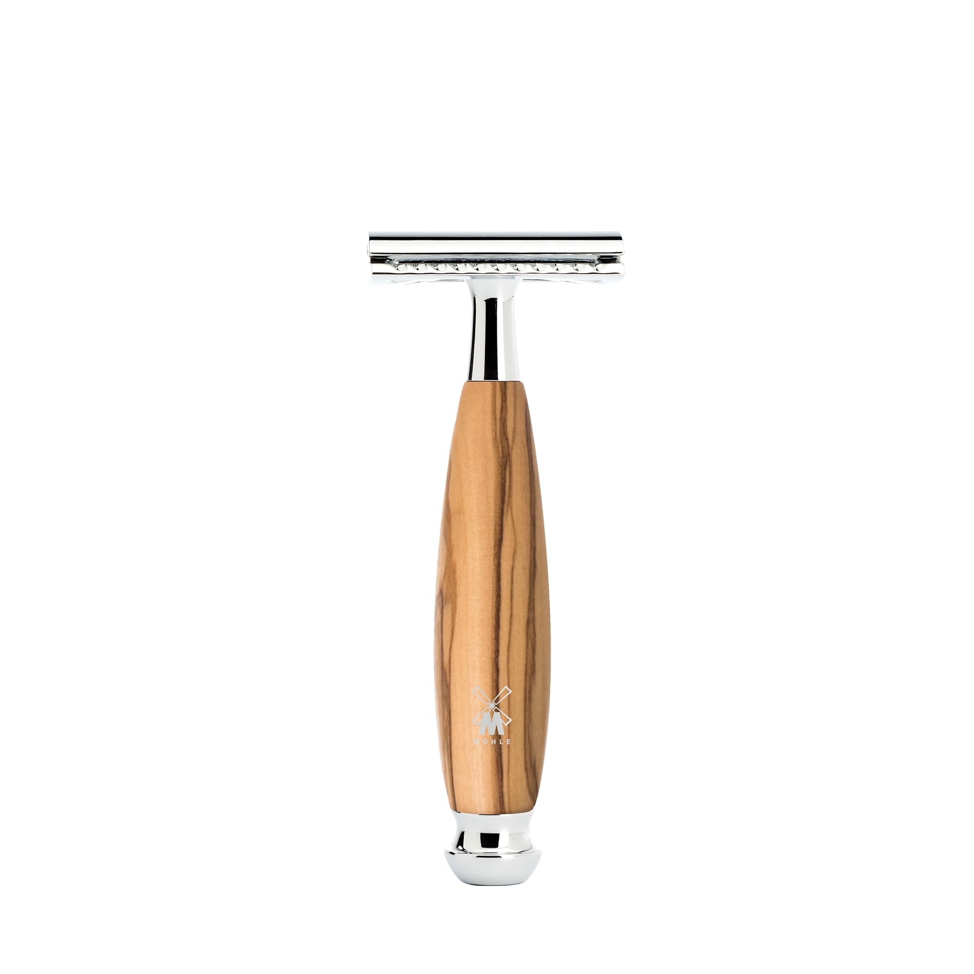 MÜHLE Rasoir de sécurité Vivo avec peigne fermé - Manche en bois d'olivier élégant et accents métalliques chromés