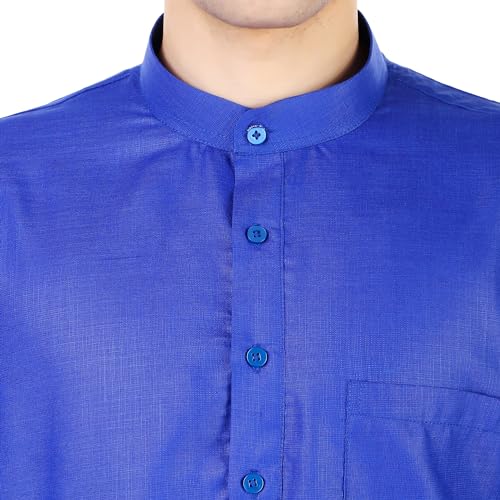 Image of Men's Cotton Solid Kurta Set Mandarin Collar Regular Fit Long Sleeves Ethnic Dress