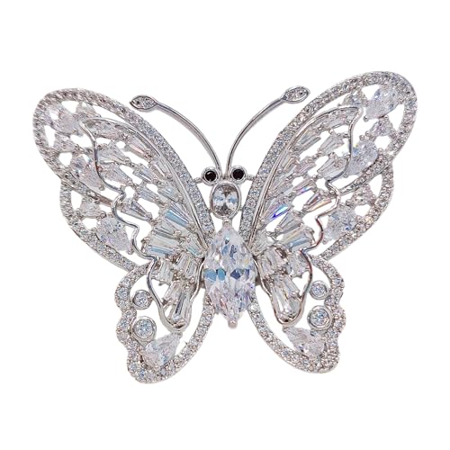 Broche papillon blanc d'exception grand design strass CZ de haute joaillerie
