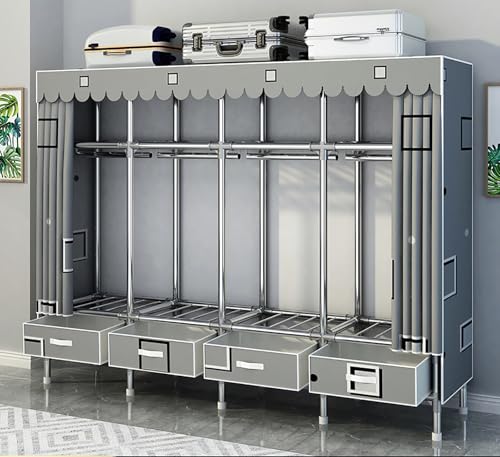 CTHGYOF ワードローブクローゼット タンス カバー付き ハンガーラック 頑丈 大容量 おしゃれ 洋服収納ラック 組み立て式 省スペース 防湿防塵防カビ 寮寝室服収納キャビネット(B,幅198*奥45*高170cm)