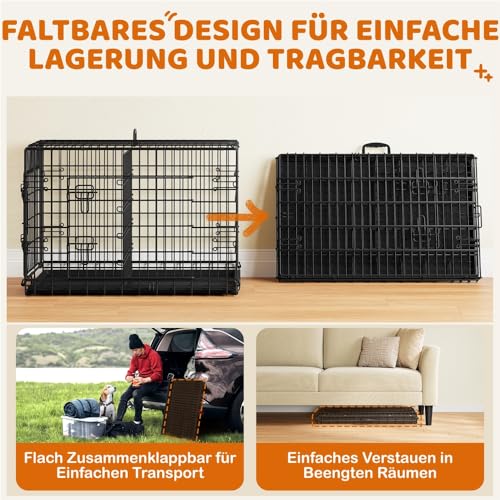 Yaheetech Hundekäfig 90 x 56 x 63 cm klappbar mit Trennwand, 2 Türen, Hundebox für zuhause mit ausziehbare Bodenschale, Transportkäfig Auto, Hundetransportbox Drahtkäfig für Hunde Welpe, L, Schwarz