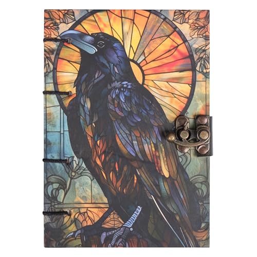 Image of CRAFT JUNKY Journal Diary with Handcrafted Box, 5 x 7 Inch Special Binding Unruled Lock Diary for Girls, Art Book with Aesthetic Print Sketch Book for Artists, 200 Acid-Free Pages A5 (CROW)