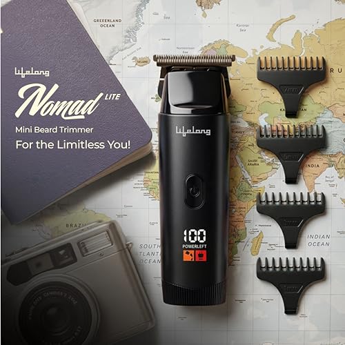 Image of Lifelong Mini Beard Trimmer for Man | Trimmer Men Beard | Cordless Portable All in One Trimmer for Man | Skin Friendly Shaving Machine with 4 Combs, 1.5Hr TypeC Rechargeable, 2Hr Runtime, Travel Lock