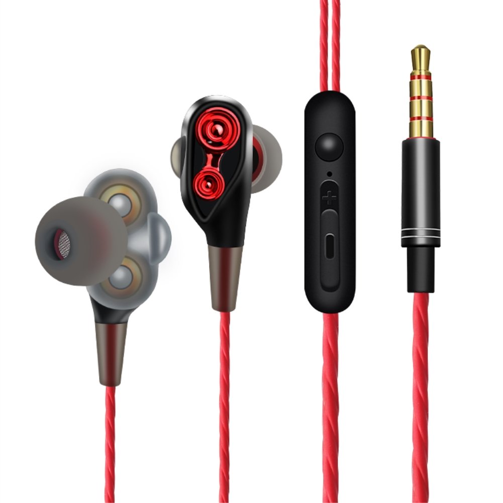in-Ear Headphones,Dual Driver Bass Sound in-Ear Wired Earbuds Headphones with Mic and Noise Cancelling Volume Control by RUIYE