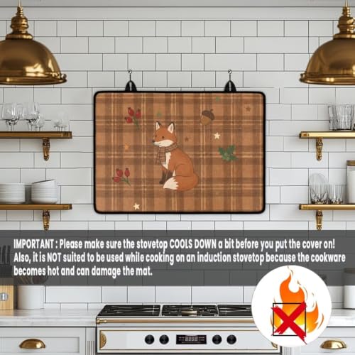 Image of Electric Stove Top Covers Heat Resistant Glass Ceramic Cooktop Cover Mat Fall Season Kitchen Scratch Resistant Flat Top Stove Cover, 29 x 21 Inch, Autumn Fox Berry Print