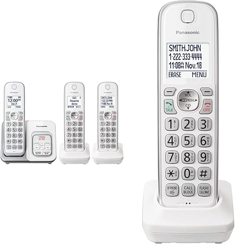 Panasonic Sistema telefónico inalámbrico expandible con contestador automático y bloque de llamadas 3 teléfonos inalámbricos y teléfono inalámbrico