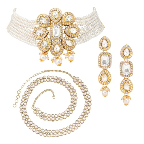 Image of Peora Traditional Ethnic Kundan Pearl Traditional Jewellery Set Gift for Women