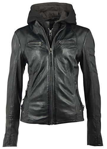Preisvergleich Produktbild Gipsy Damen Lederjacke Kurzjacke Bikerjacke Kapuze Lammnappa schwarz (L, Black)