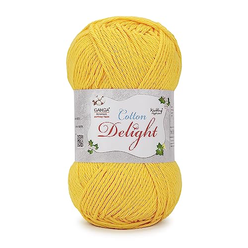 Image of Ganga Acrowools Cotton Delight, Dk Weight Cotton Yarn, Oekotex Class L Certified 100G, 169M COD034 Bright Yellow