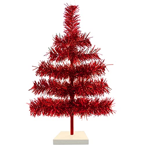 18in Red Tinsel Christmas Tree Artificial Flame Resistant Branches Indoor Outdoor, Stand Included 1.5FT