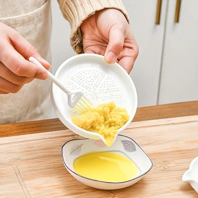 Image of Premium Garlic Grater Plate Mincer Bowl with Collection Dish Manual Ginger Vegetable Crusher Peeler Kitchen Tool Stainless Steel Ceramic Non-Slip Base Ergonomic Handle