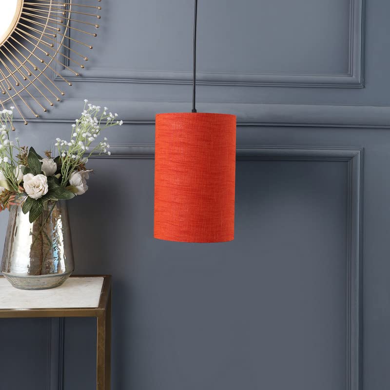 Image of Red Texture Color, Classic Pendant Cylinder Lamp Shade, Decorative Light Lamp, Hanging Spotlight with Fixture, 40Watts, Black Canopy -: Pack of 1 (6 * 10 Inches)