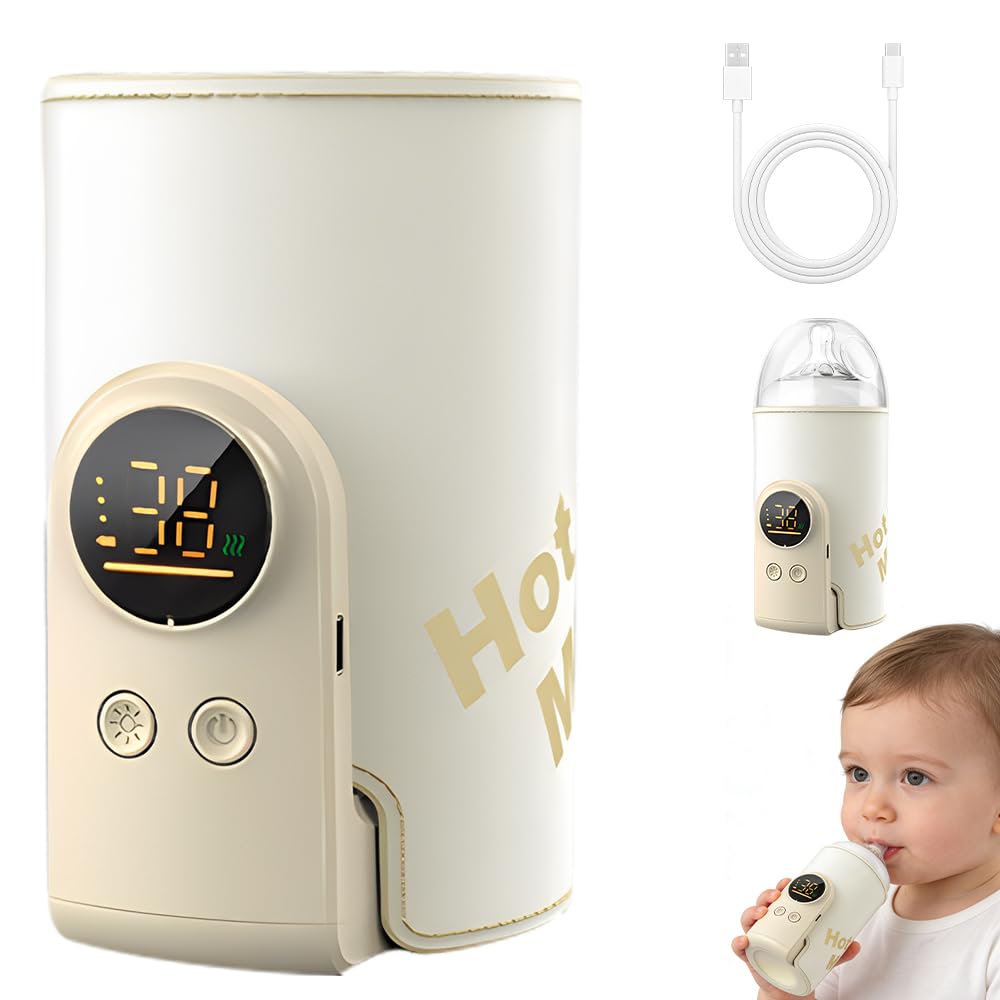 Scaldabiberon Portatile Senza fili 8000 mAh, Scalda Biberon Neonato Portatile con display LCD, ricarica USB, 6 temperature regolabili 38-50 ℃, scaldabagno per Aereo e Auto in viaggio e in casa