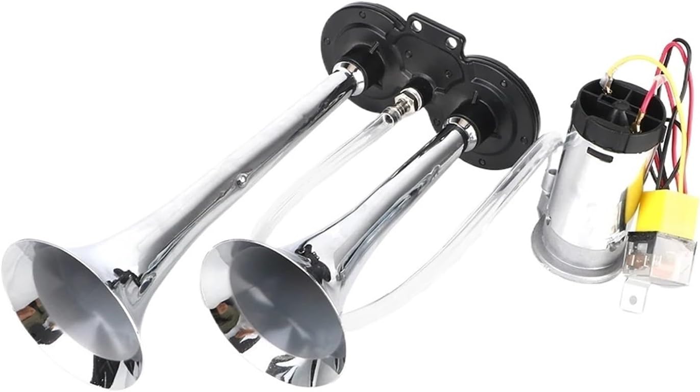 Motorcycle Electric Horn With 80A Dual Trumpets Loud Speaker With Air Compressor Car Accessories Boat Truck(Black)