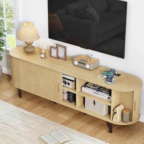 Image of ComfyCorner 70.8 inch Mid Century Modern TV Stand with Sliding Doors for 65 inch TV