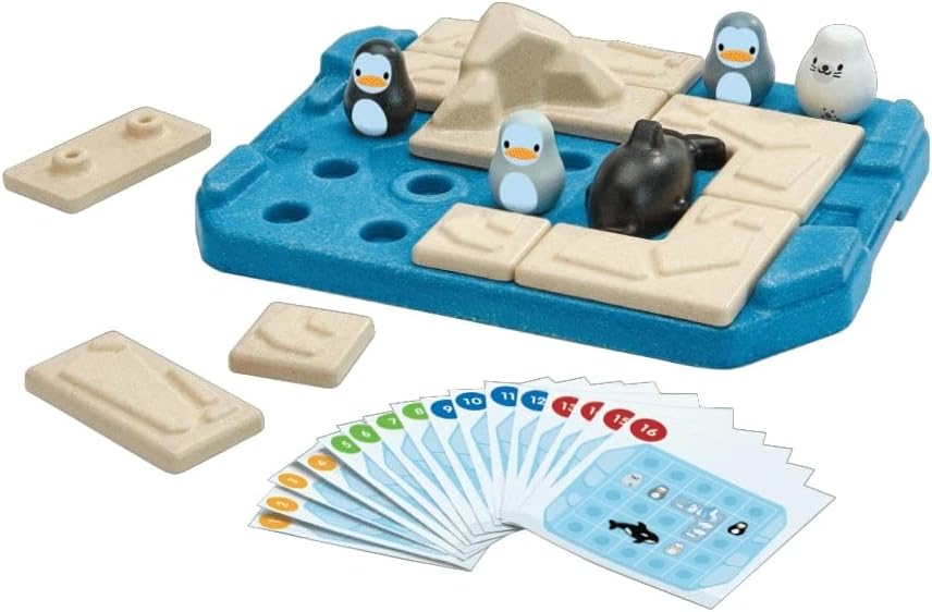 PlanToys® Wooden Finding Penguin Game for Montessori Inspired Memory and Logic Play | Hide and Seek Penguin Matching Activity | Eco Friendly Wooden Penguin Game for Shared Discovery