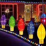 Tujoe 5 Pack Large Lighted Outdoor Christmas Decoration 2.4 ft Pop up Collapsible Christmas Bulb Giant Pre-lit Xmas Ornaments with LED Lights for Yard Garden Lawn (Red, Blue, Green, Purple, Gold)