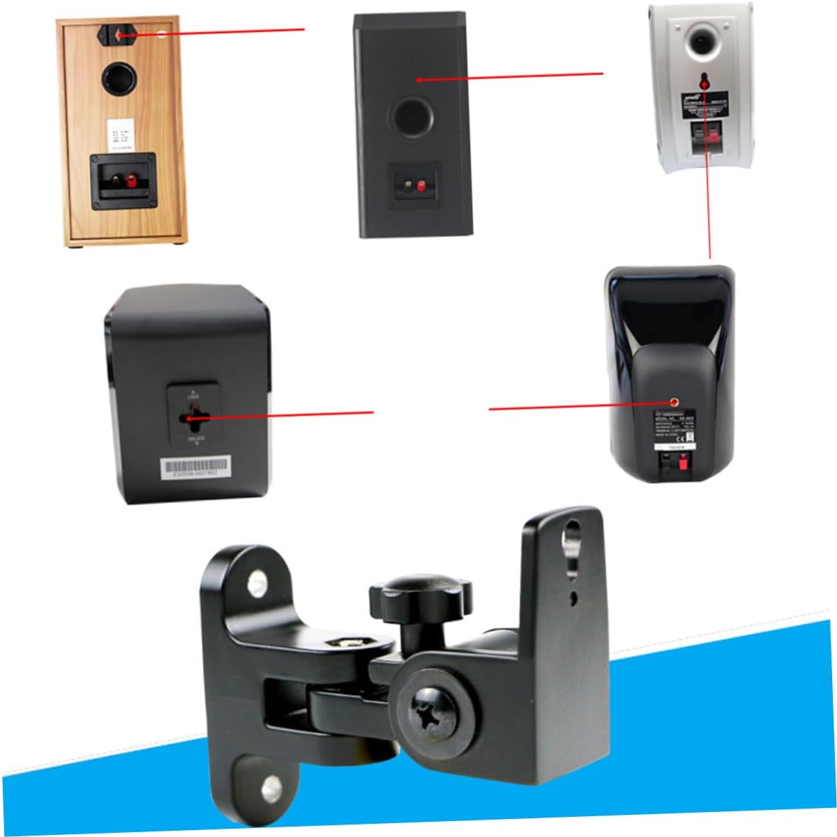 DOITOOL Speaker Brackets for Wall Mount 2pcs Aluminum Alloy Speaker Mounts Easy to Assemble 180° Left/Right Adjustment 120° Tilt for Surround Sound