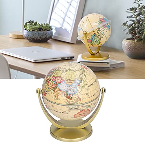 World Globe with Golden Base, Vintage Desktop World Map Globe English Edition Rotation Learn Earth Geography, Educational Tool for Home School and Office