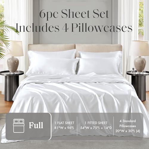 Image of Madison Park Essentials Satin Sheets Full Size Bed Set, 6 Piece, White