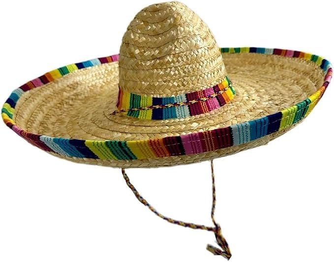 GiftExpress Straw Sombrero Hat 19" Wide, Adult Unisex Mexican-Style Fiesta Hat with Serape Band & Adjustable Chin Strap for Cinco de Mayo, Halloween & Party Costumes