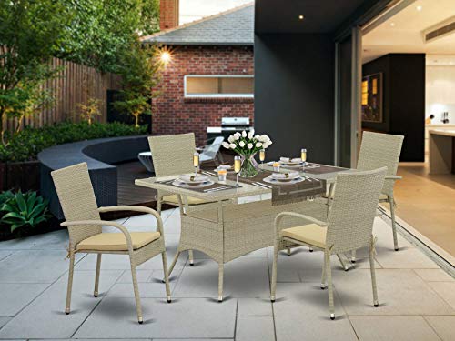East West Furniture OSGU503A 5Pc Outdoor Natural Color Wicker Dining Set Includes a