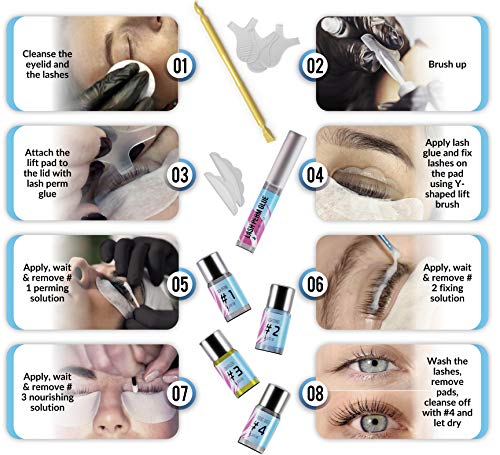 Stacy Lash Lift Kit - Professional Salon Premium Quality Eyelash Perm Curling Lotion & Liquid Full Lifting Set - Eyelash Perming Wave Curling Semi-Permanent