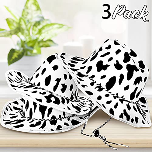 3 Pieces Cow Print Cowboy Hat Black And White Cowboy Hat Unisex Cowboy Hat For Men And Women (Cow Print) #TOP1