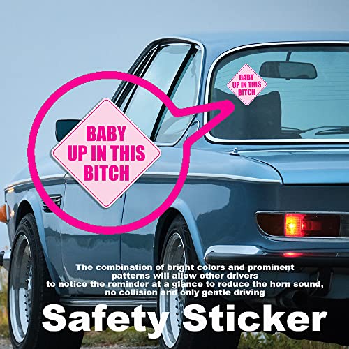 Image of 2PCS Baby Up in This B Sticker for Cars, Pink Waterproof Bumper Sticker,Baby Safety Warning Decal for Cars