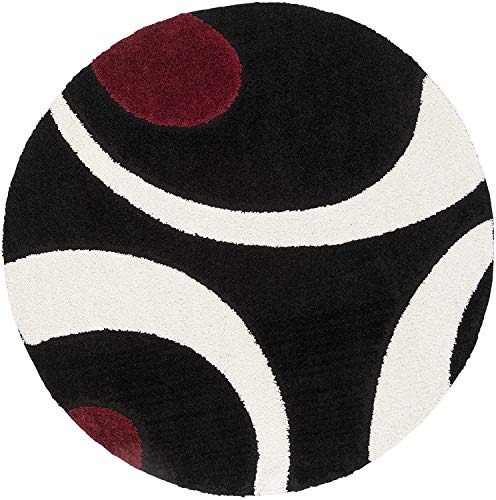 Image of Round Shaggy Fur Rugs and Carpet for Bedroom, Living Room (8x8 Feet Round, Black,Ivory)
