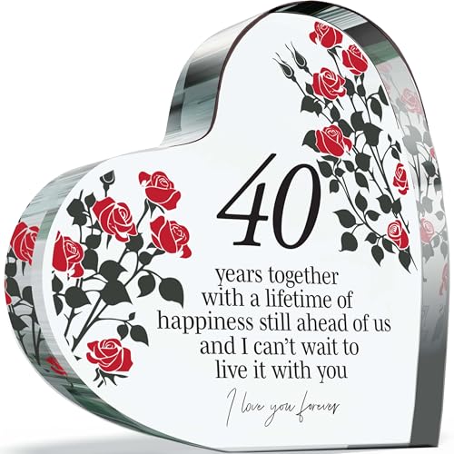 Schild zum 40. Hochzeitstag, Geschenk für Ehefrau und Ehemann – 40 Years Together – "I Love You Forever", romantisches Acrylherz, Geschenk für Frauen und Männer, 100 mm x 100 mm, Geschenk für Paare Schild zum 40. Hochzeitstag, Geschenk für Ehefrau und Ehemann – 40 Years Together – "I Love You Forever", romantisches Acrylherz, Geschenk für Frauen und Männer, 100 mm x 100 mm, Geschenk für Paare
