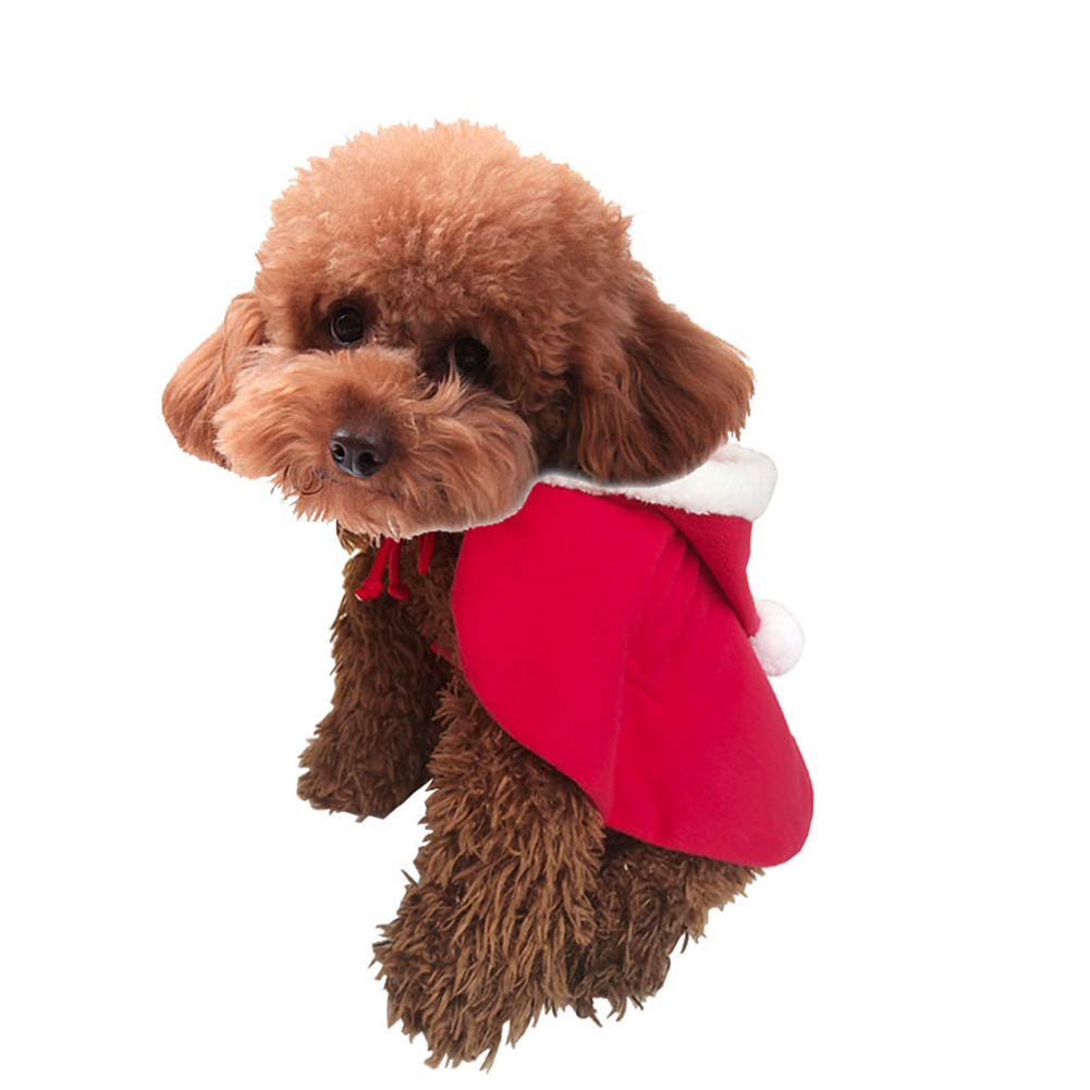Cani Babbo Natale Costume Natale Animali Domestici Mantello Poncho Mantello con cappello Inverno Caldo rosso (L)