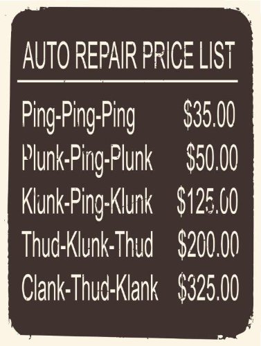 OMSC Auto Repair Price List Metal Sign, Garage, Auto Shop Humor, Decor