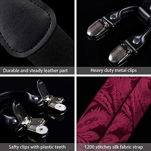Image of DiBanGu Paisley Bow Tie and Supenders for Men Tuxedo Heavy Duty 6 Clips Suspender Adjustable Y-Shape Mens Trouser Braces