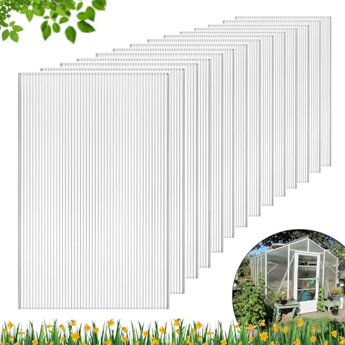 DGSL 14 Pcs Polycarbonate Greenhouse Panels, 4' x 2' x 0.32'' Twin-Wall Panels, Polycarbonate Sheet for All Weather Outdoor Garden and Greenhouse Covering