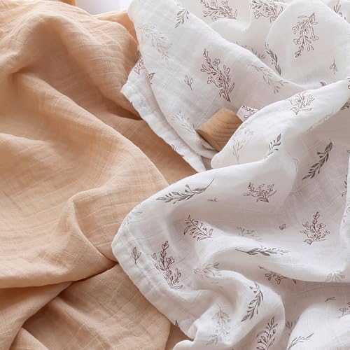 Image of POMISO Muslin Swaddle Blankets for Boys & Girls, Newborn Receiving Blankets, 4 Pack Soft Breathable Baby Swaddles, Large 47x47 Inches, Leaves & Warmth Colors