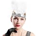 BABEYOND 1920s Flapper Headband Roaring 20s Sequined Showgirl Headpiece Great Gatsby Headband with White Feather