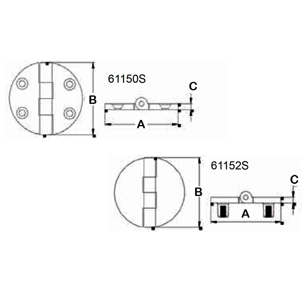 White Water Marine Stainless Steel Round Hatch Hinges (61152S - Round Hinge, Bottom Threaded)