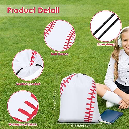 Riakrum 12 Pieces 16.5 Inch Ball Drawstring Backpack Cinch Drawstring Bag, Sack Pack String Bag For Sports Travel Storage Gym Workout (Baseball Pattern) #TOP1