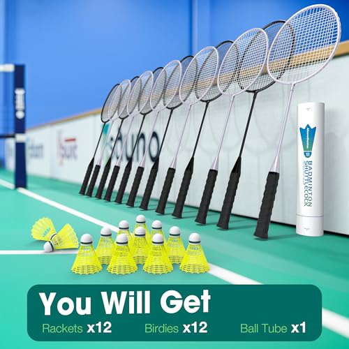 Image of AboveGenius Badminton Rackets Set, Lightweight & Durable Badminton Set (Includes 6 /12 Racquets, 6 /12 Birdies), Outdoor Backyard & School Games for Adults, Teens, Families and Beginners