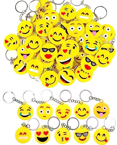 LATERN 100 PiècesPorte-clés Emoji, 10 Motif Mini Porte-clés Emoji Décoration Porte-clés émoticône Pour Fêtes D'anniversaire Des Enfants Favors Party...