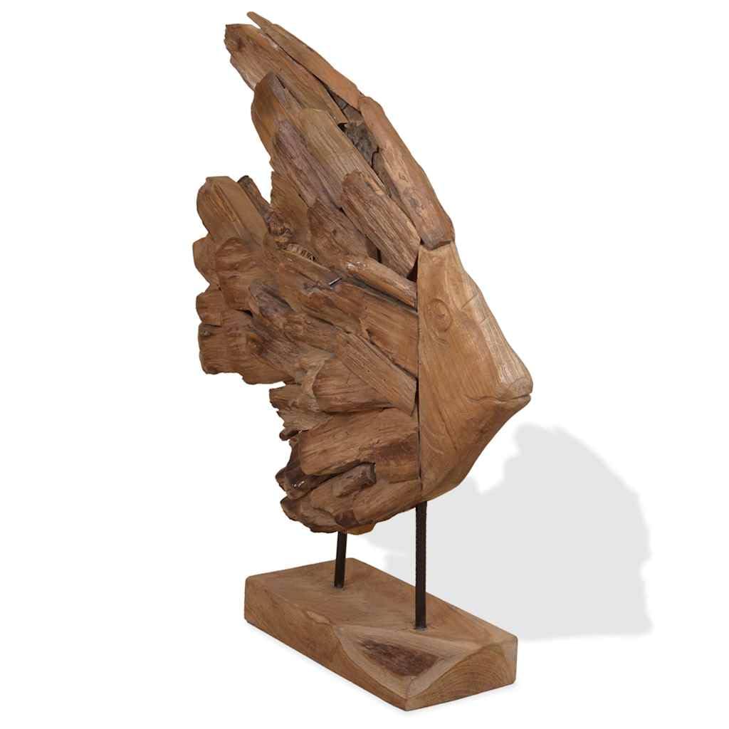 Fisch-Skulptur aus Teakholz - Handgefertigte Holzfigur als Maritime Wohndeko - Standfigur 40x12x57 cm für Wohnzimmer
